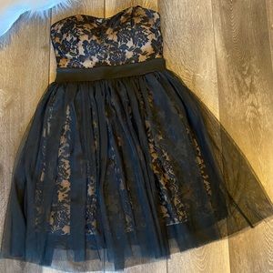 Juniors black and lace strapless dress